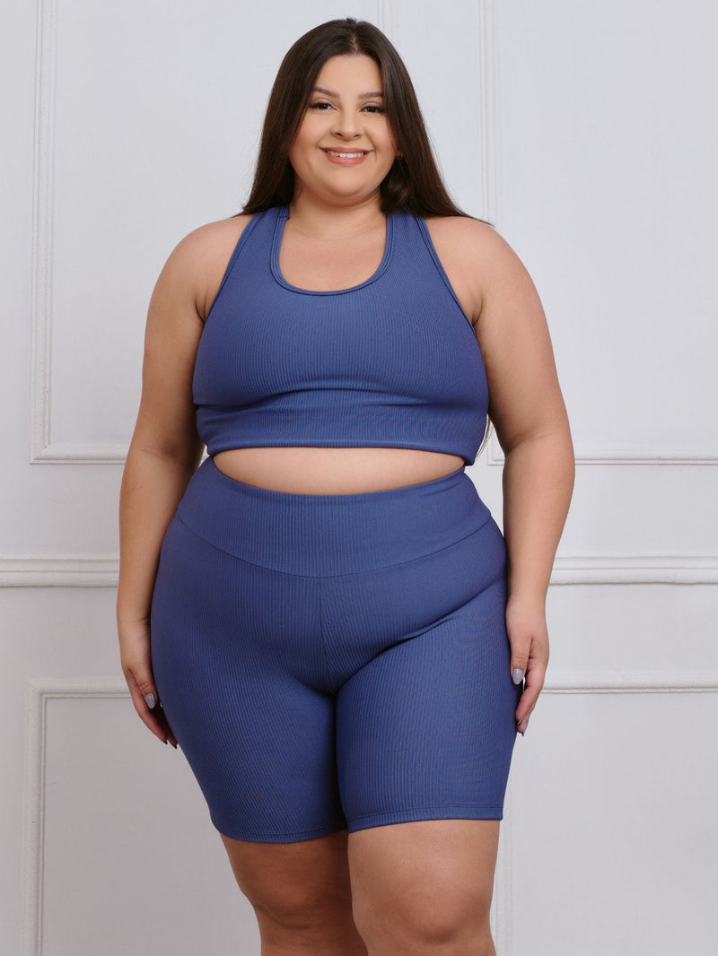 Conjunto Canelado Fitness Plus Size Bermuda + top