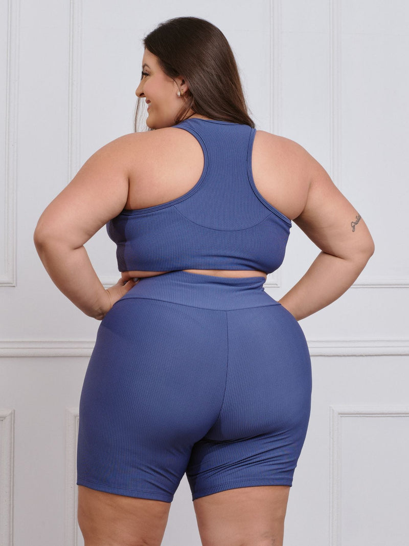 Conjunto Canelado Fitness Plus Size Bermuda + top