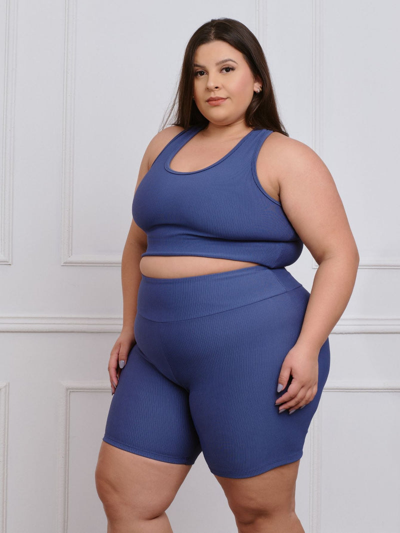 Conjunto Canelado Fitness Plus Size Bermuda + top
