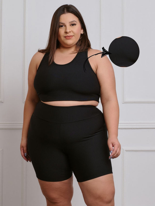 Conjunto Canelado Fitness Plus Size Bermuda + top