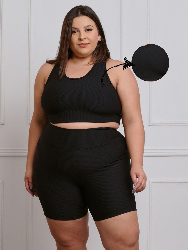 Conjunto Canelado Fitness Plus Size Bermuda + top