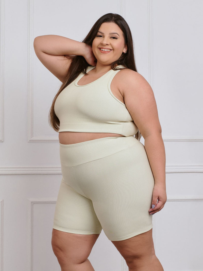 Conjunto Canelado Fitness Plus Size Bermuda + top