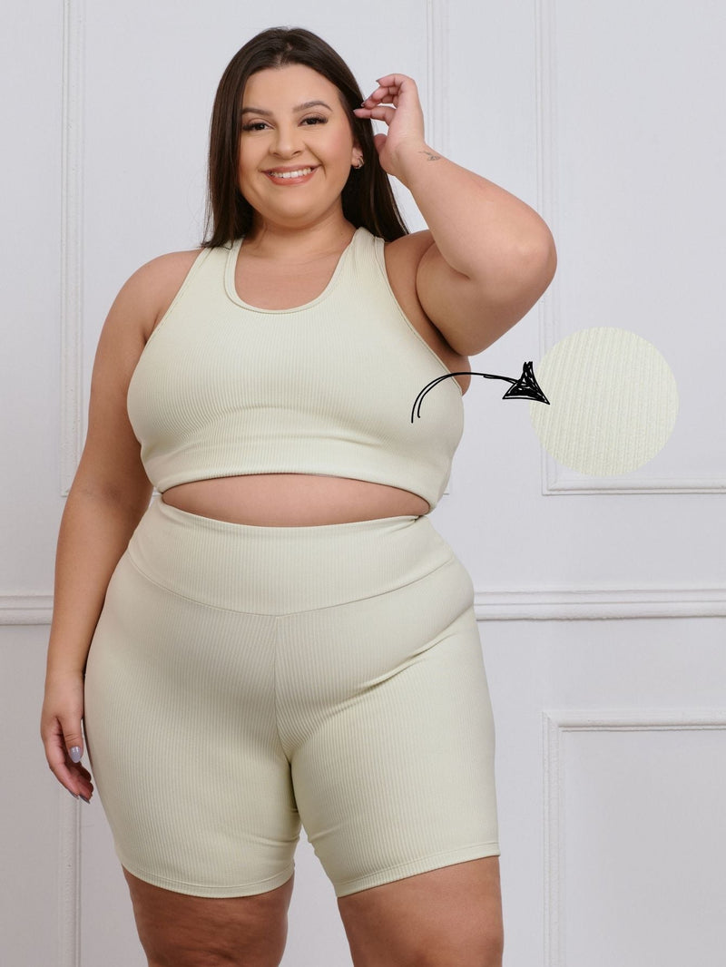 Conjunto Canelado Fitness Plus Size Bermuda + top