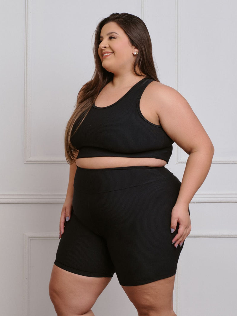 Conjunto Canelado Fitness Plus Size Bermuda + top