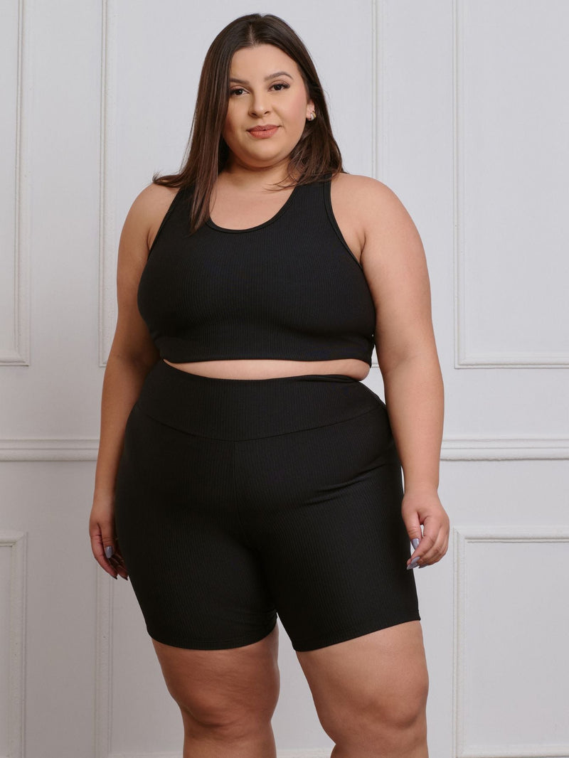 Conjunto Canelado Fitness Plus Size Bermuda + top