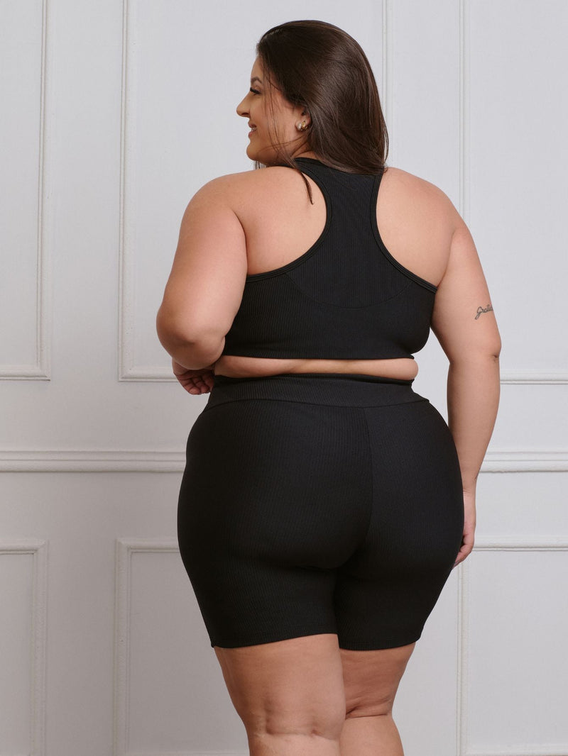 Conjunto Canelado Fitness Plus Size Bermuda + top