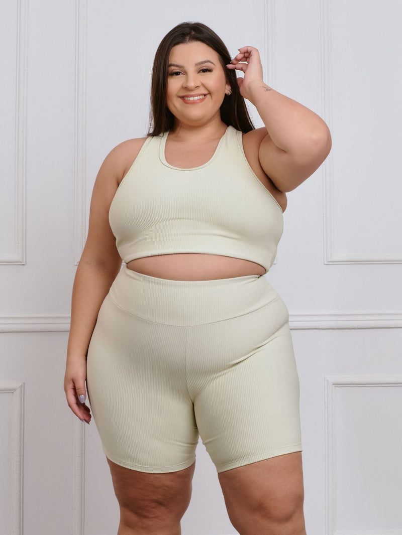 Conjunto Canelado Fitness Plus Size Bermuda + top