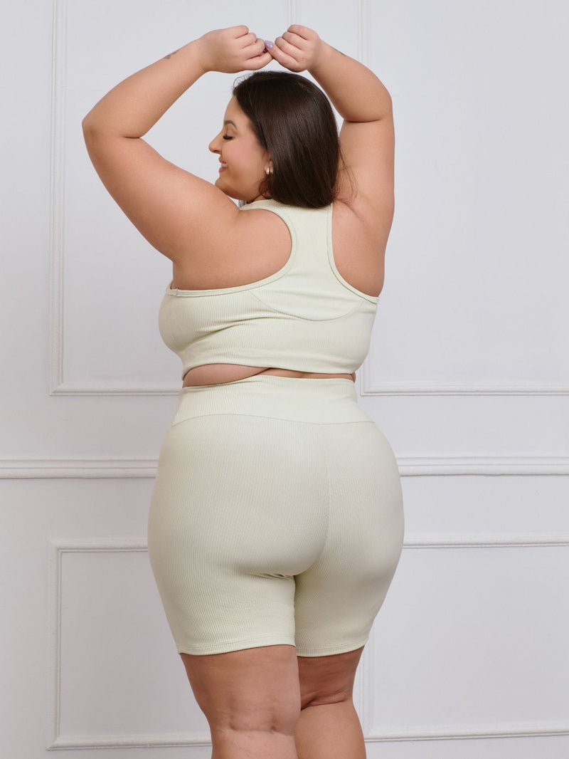 Conjunto Canelado Fitness Plus Size Bermuda + top