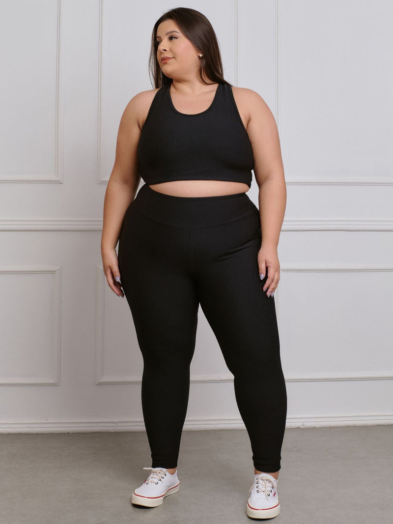 Conjunto Canelado Fitness Plus Size calça + top