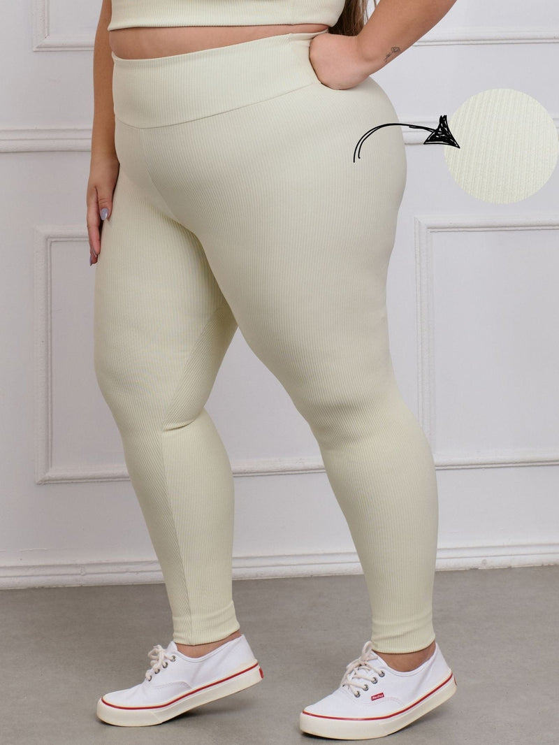 Calça Legging Canelado Fitness Plus Size