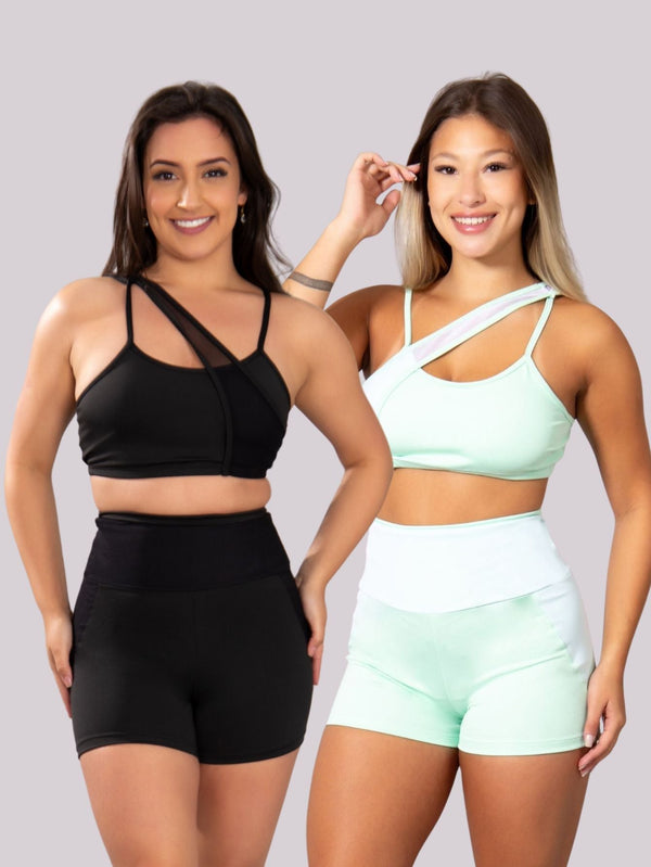 KIT 2 Conjuntos fitness Detalhe em Tule (bermuda+top)